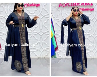 Caftan avec strass, caftan pour robe de soirée africaine, baby shower d'invité d'un mariage nigérian pour anniversaire, maxi caftan extensible à manches fendues.