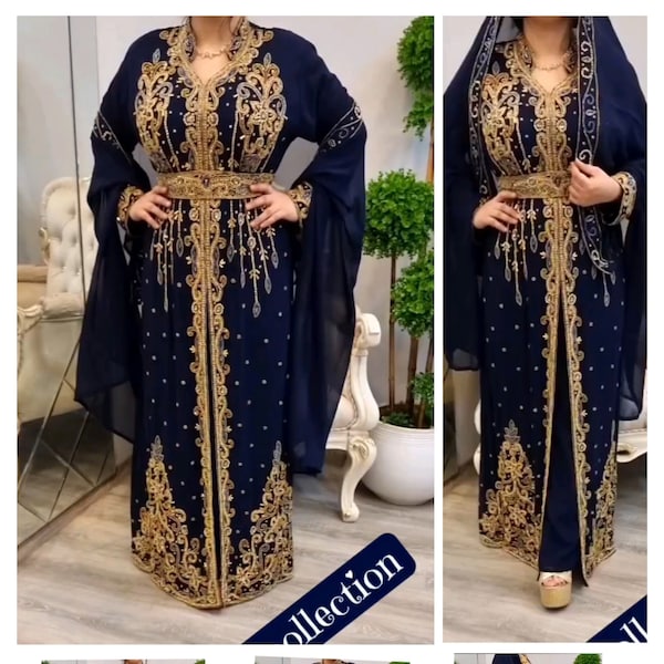 Royal Moroccan Dubai Kaftan Arabic Abaya Maxi Hand Beaded Caftan Farasha Floor Length Party Wedding Gown Beach Stylish Jalabiya Women Dress