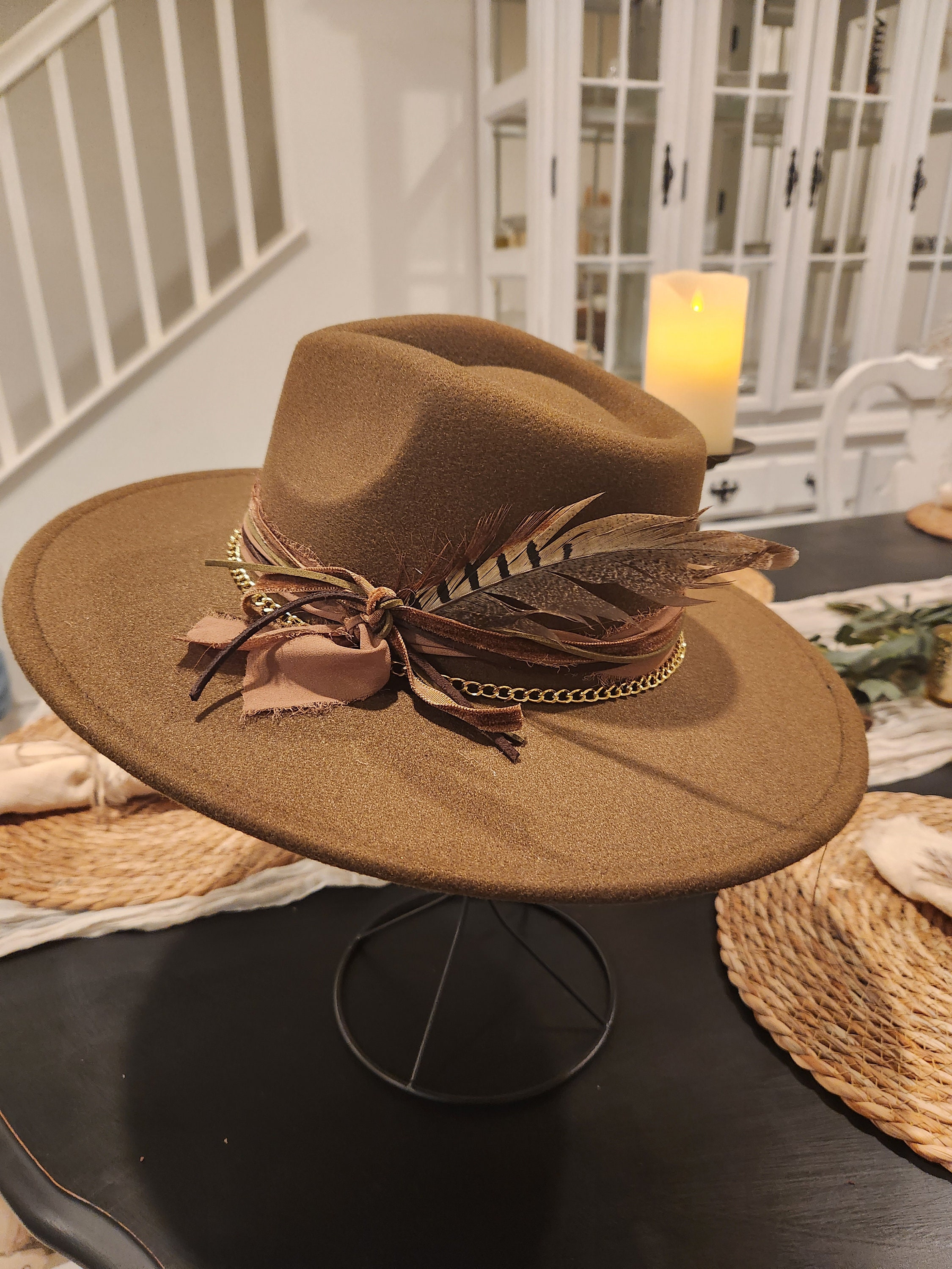 Baden Grey Boho Chevron Stripe Rancher Wool Felt Panama Hat