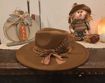Olive Green Custom Boho Inspired Rancher Wide Brim Fedora  display picture 1