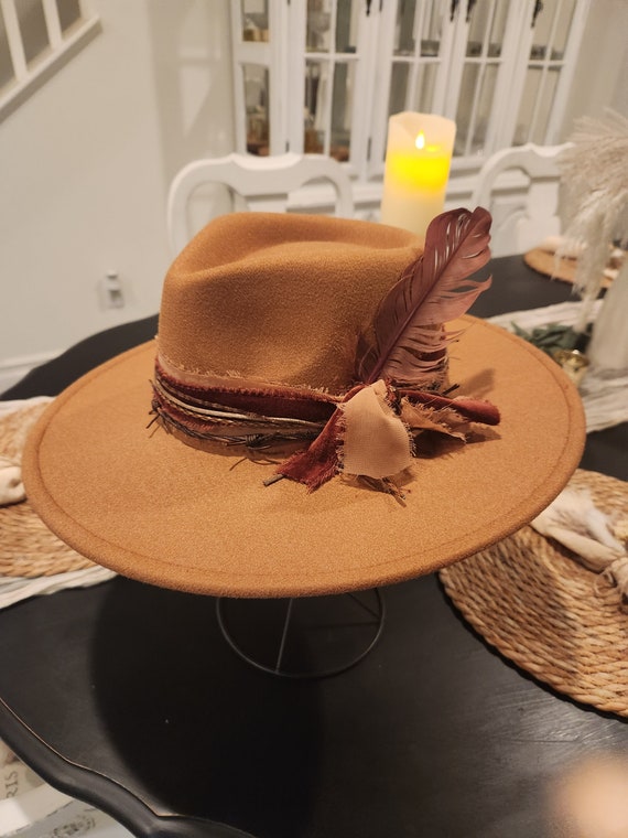 Med Brown Custom Boho Inspired Wide Brim Fedora Felt Hat  display picture 1