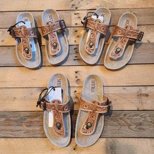 Tooled Leather T Sandals