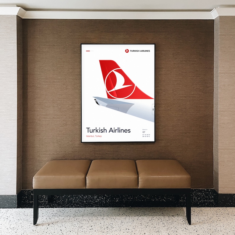 Poster Vintage Airlines Turquie - T.C DHY - Format 40x60 Cm - Neuf