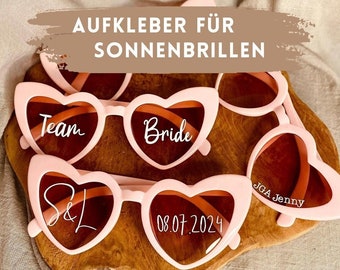 Aufkleber für Personalisierte Herz Sonnenbrille für Hochzeit, JGA, Junggesellen Abschied, Team Bride, Braut, Brautjungfern Geschenk