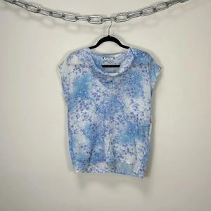 Vintage Max Mara Floral Blouse IT42 | Blue Luxury T-Shirt Style Top | Soft Elegant Designer Shirt | Mint Condition