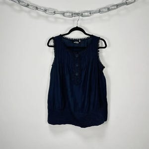 Max Mara Weekend Navy Abstract Blouse M | Vintage Luxury Top | Classic Designer Shirt | Smooth Soft Fabric | Mint Condition