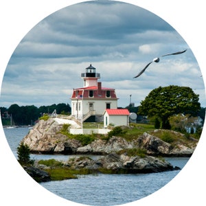 Phare de Pomham | Autocollant | État | Rhode Island | Phare | Providence Est | Autocollants circulaires de 2,25", 3", 4,5" de diamètre disponibles | RI