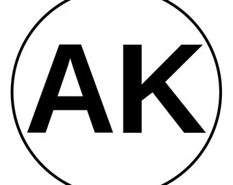Alaska | Stickers | State | AK | 2 Letter ID | Black | 2.25&quot;, 3&quot;, 4.5&quot;, 5.5&quot; Diameter Circle Stickers Available | Alaska | State
