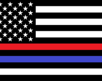 Flagge | Polizei-Feuer | Schwarz, Rot, Blaue Streifen | Aufkleber | 3x3.75", 3x5", 3x7", 4x6" Rectangle Stickers Available | Polizei, Feuerwehr, First Res.
