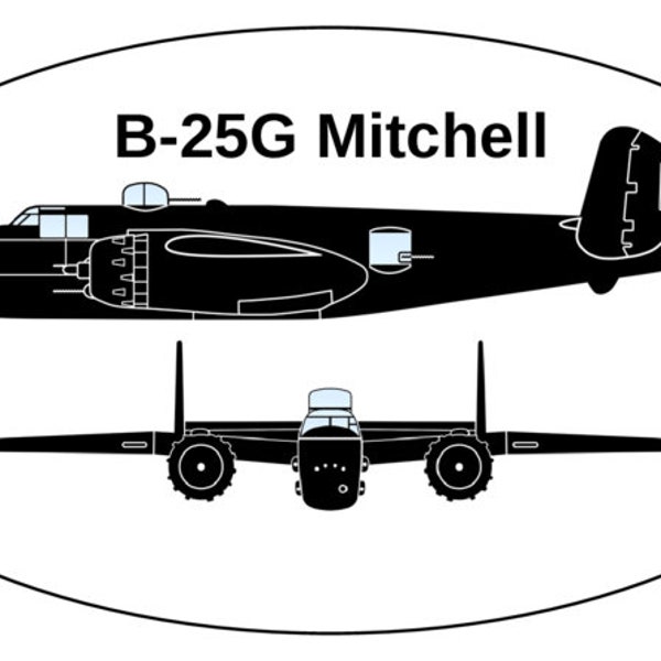 B-25G Mitchell | Sticker | Military | Aviation | 3x5", 4x6", 5x7" Oval Stickers Are Available | WW II | US Army Air Force | Doolittle