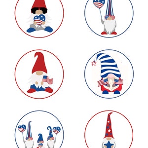 Kabouters | Stickers | 4 juli | Vakantie | Cirkelstickers met een diameter van 3 inch | 6 afbeeldingen/vel