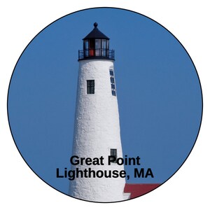 Groot Punt Vuurhuis | Sticker | Staat | Massachusetts | Nantucket-eiland | Cirkelstickers met een diameter van 2,25", 3", 4,5" beschikbaar | MA