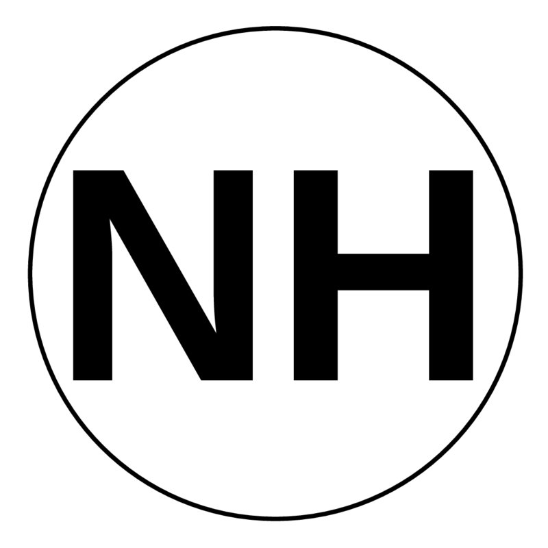 New Hampshire | Stickers | State | NH | 2 Letter ID | Black | 1" (48), 1.75" (20), 2.25", 3", 4.5", 5.5" Circle/Starburst Stickers Available