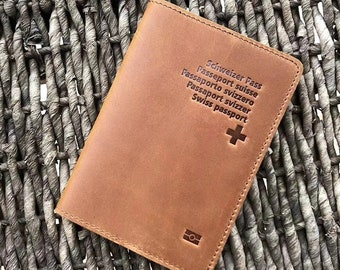 Passport cover Switzerland brown, passport cover, personalized passport cover, holiday 2023, Euro 24, wedding gifts for travel