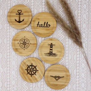 Coaster Maritime | high quality engraving | Gift idea sea coast anchor compass lighthouse steering wheel knot heart