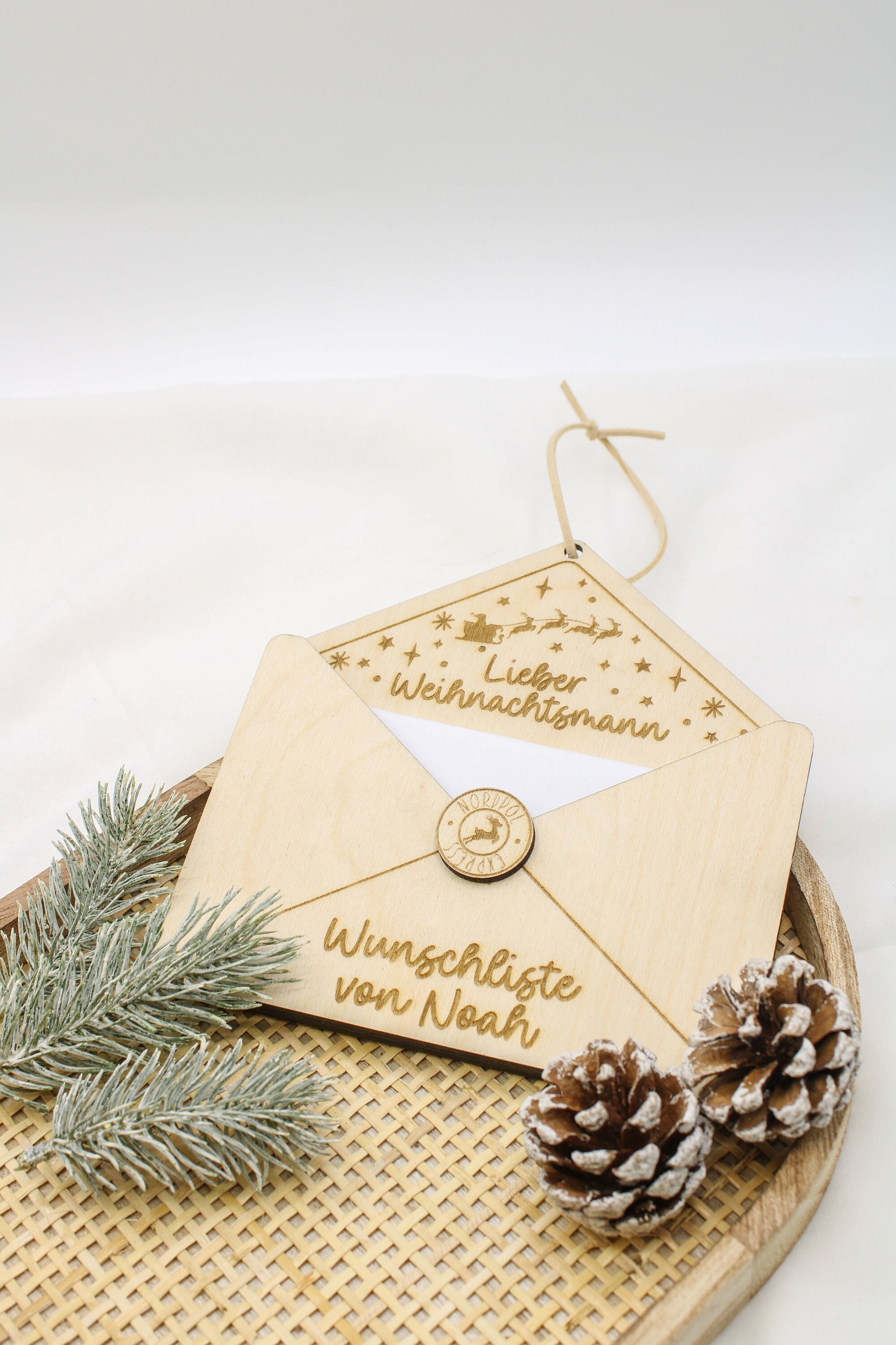 Enveloppe de liste de souhaits pour le Père Noël | Liste de souhaits de Noël en bois Lettre de Noël