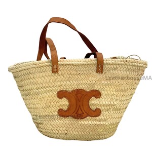 Große gewebte Stroh Korb Tasche braunTasche für Frauen, Sommer Stroh Strandtasche, handgefertigte schwarze Stroh Geldbörse mit Ledergriffen Geschenk für Sie