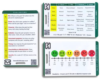Paquete de tarjetas de bolsillo para la evaluación del dolor: conjunto de referencia educativa para las escalas de dolor de Wong-Baker, Flacc, Abbey, Painad, Sócrates y Adjetivo Dolor Sc