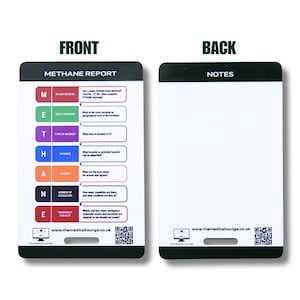 Tarjeta de informe de metano / Mnemotécnico de incidentes graves para personal de primera respuesta / Tarjeta con cordón para paramédicos, HART, bomberos y personal de emergencias