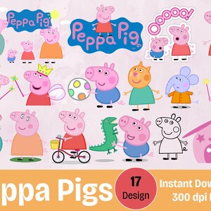 Peppa Pig de granja de dibujos animados PNG, clipart de cerdita, paquete de cerdito rosa, animal para niños, sublimación de cerdo divertido, clipart de animales de granja, archivos de 300 DPI