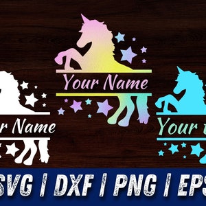 Unicórnio Monograma Dividido Letra SVG, Unicórnio Dividido SVG com Estrelas, Unicórnio Clipart, Unicórnio Aniversário svg, Unicórnio arco-íris Dxf Png SVG Eps