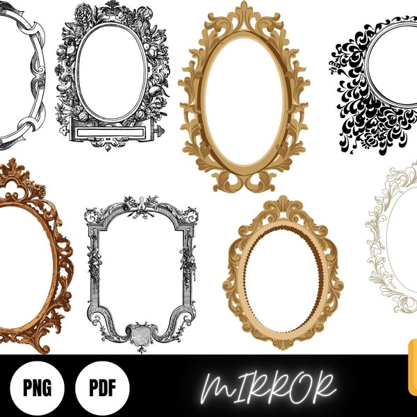 Mirror SVG Bundle, Mirror PNG Bundle, Mirror Clipart, Frame SVG Cut Files for Cricut, Frame Silhouette, Oval frame svg, circle frame