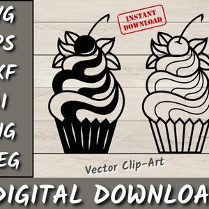 Birthday Cupcake svg, Muffin SVG, Birthday Cupcake outline, Sweet cake svg, Birthday svg, Berry Cupcake, Dessert svg, Cupcake cutting file