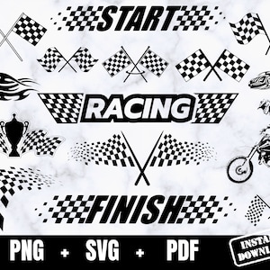 Rennwagen-Flagge SVG, Karierte Flagge SVG, Start-Flagge SVG, Racing SVG, Renn-Svg und Racing-Flagge SVG Bundle