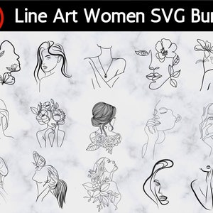 Women's Line Art SVG Bundle, Images of flowers, woman with flowers, flowers in her hair, canvas art, line art, Cricut Cut Files