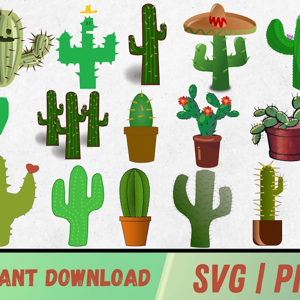 Cactus SVG Design, Cactus Svg Bundle, Succulent Plant, Cactus Clipart, Flower Svg, Prickly Pear cactus, Saguaro Cactus, Digital Download