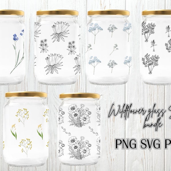 Wild flower svg, libbey can svg, glass can wrap svg, flowery tumbler svg, flower svg, and wildflower png are all examples of glass can svgs