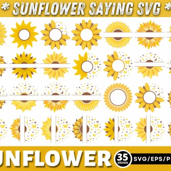 Cute yellow summer Sunflower Monogram svg bundle, Floral Svg Bundle, Vector files, Customizable design, Clipart, Sunflower Svg Eps Dxf Png