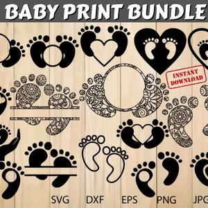 Baby Füße SVG Bundle, Baby Monogramm Fuß Druck, Baby Füße Herz SVG, Split Name Rahmen, Schnittdateien für Cricut, Babyparty,Svg Png Dxf Eps