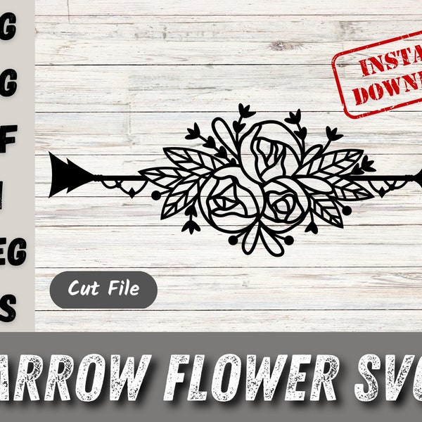 Arrow with flower Svg, floral arrow svg, Boho Arrow SVG,  Arrows svg, Monogram svg, Arrow with roses, Digital - Svg, Dxf, Eps, Ai, Png, Jpeg