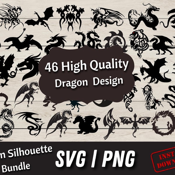 Dragon Svg Bundle, Dragons Head Svg, Baby dragon svg, Dragon tattoo files for cricut, Cartoon dragon, Animal Svg, Tribal dragon silhouette