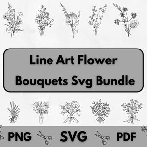 Bouquet SVG Bundle with Flowers, SVG images of flowers, bouquets, wildflowers, field plants, weddings, simple bouquets