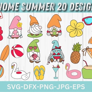 Pakiet Gnome Summer SVG, Beach Gnome Svg, Summer Vibes Gnomes, Coconut Gnome Svg, Holiday gnomes, Cut Files Printable Clipart Vector