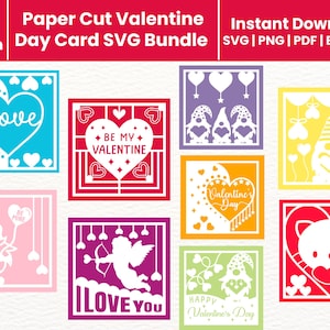 Paquete SVG de tarjetas de San Valentín, diseños de tarjetas románticas, archivos de corte SVG de amor, plantillas de tarjetas de felicitación de San Valentín, proyectos de San Valentín de bricolaje.
