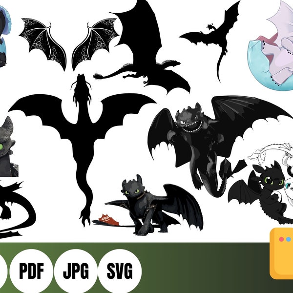 Cute toothless SVG PNG bundle,Dragon SVG Bundle,Dragon Clipart,Dragon Silhouette,Nght fury png,train your dragon svg,Dragon Toothless svgpng