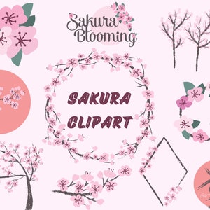 Watercolor Cherry Blossoms Clipart bundle, Sakura Clipart, Watercolor Scenery, Spring Clipart, Floral Wreaths, Sakura png, Dxf Eps Svg