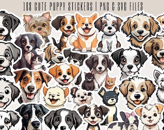 Ultimate Puppy and Dog Fussy cut Stickers clip art dogs Bundle - PNG and SVG Files, Dog stickers Pack Bundle