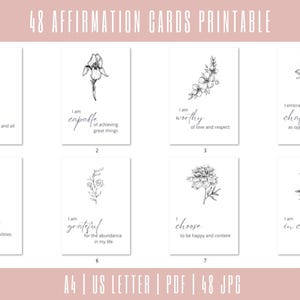 48 cartes de vœux imprimables | Cartes flash pour citations positives sur l'estime de soi, tableaux de visualisation et manifestations | Téléchargement numérique