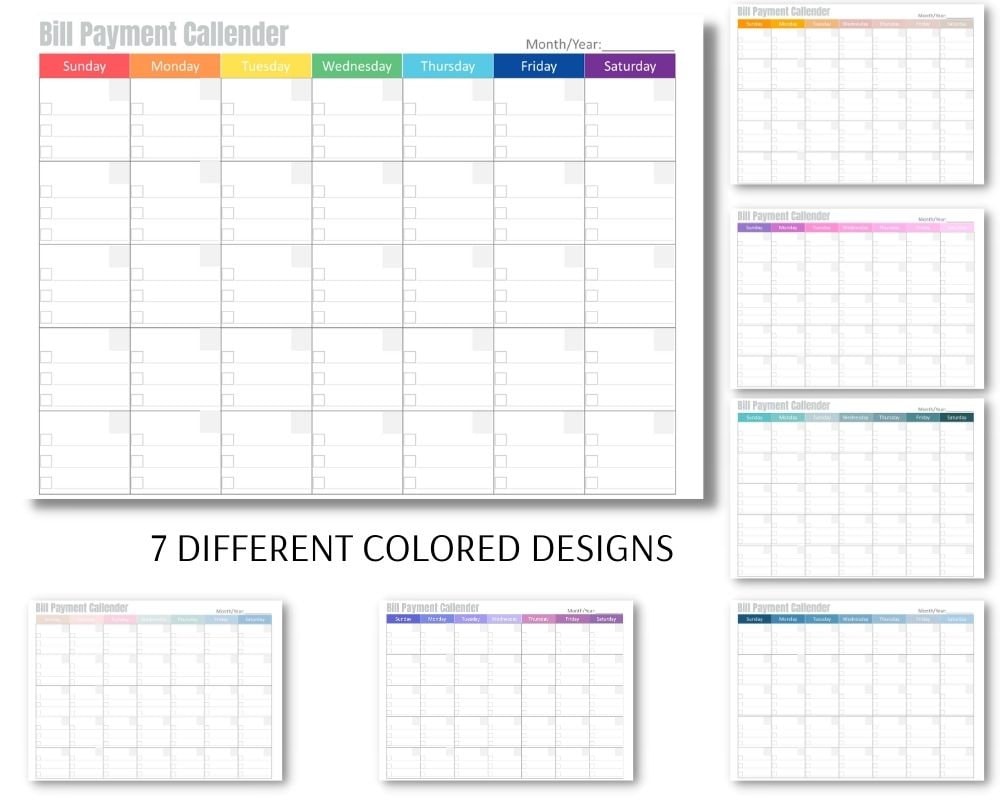 Bill Payments Calendar Personal Finance Organizing Printables Financial ...