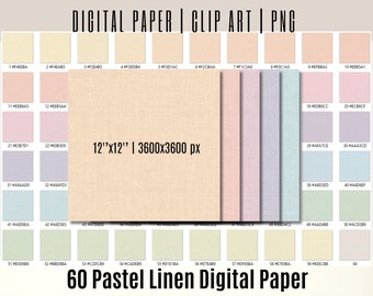 60 Pastel Linen Texture Digital Scrapbook Paper: Scrapbook Backgrounds (PNG)