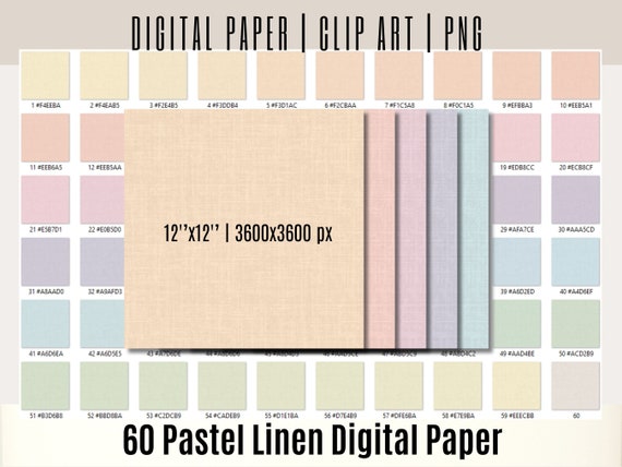 60 Pastel Linen Texture Digital Scrapbook Paper: Scrapbook Backgrounds (PNG)