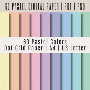 Paquete de papel de cuadrícula de puntos pastel de 60 - Papel de diario de balas imprimible Páginas de planificador punteadas Plantillas de cuaderno Nota imprimible Tomando carta PDF A4