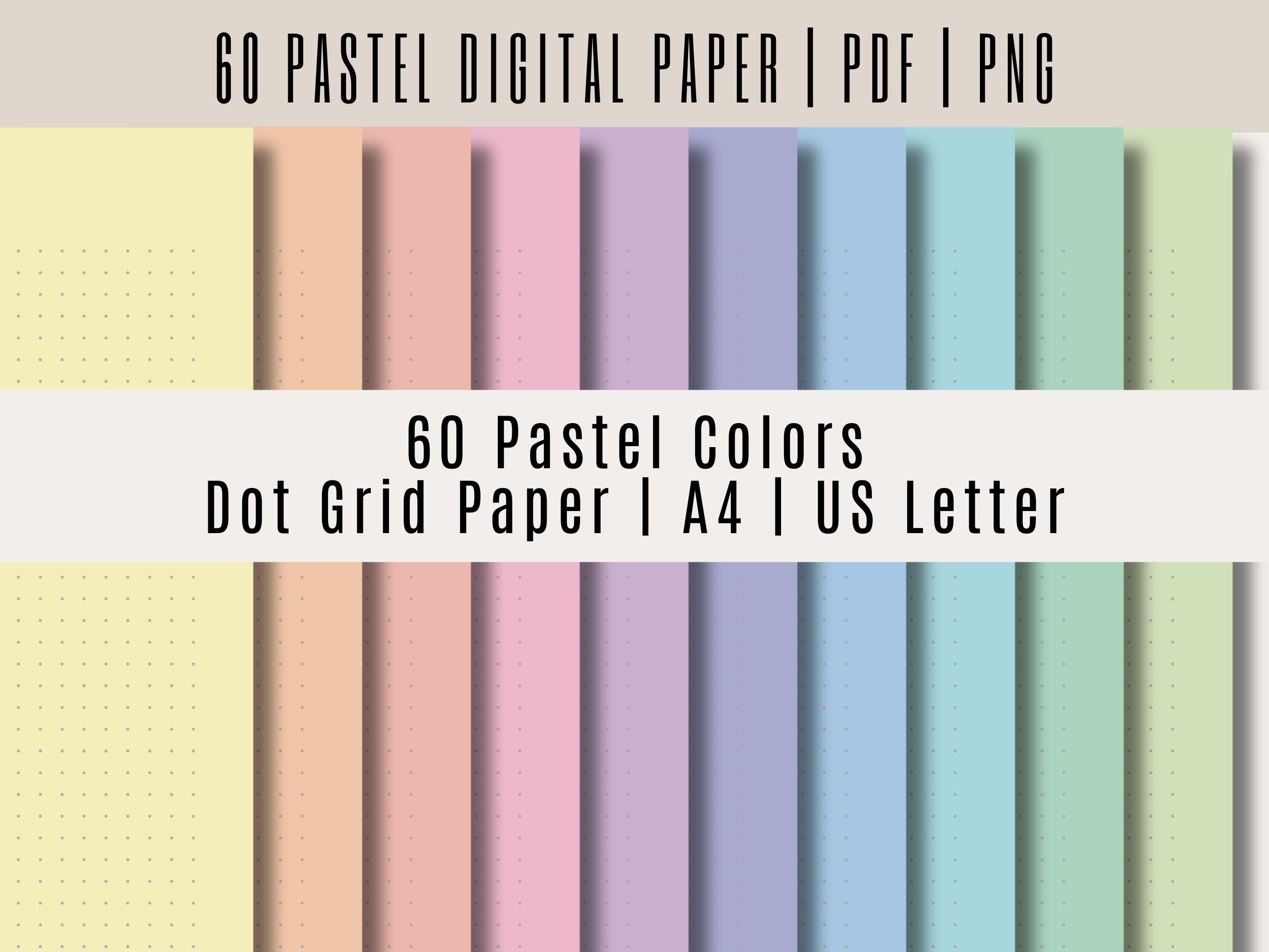 60 Pastel Dot Grid Paper Bundle - Printable Bullet Journal Paper Dotted Planner Pages Notebook Templates Printable Note Taking PDF A4 Letter