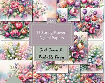 Spring Blossoms Digital Paper Pack: Watercolor Floral Scrapbook (Digital Download)