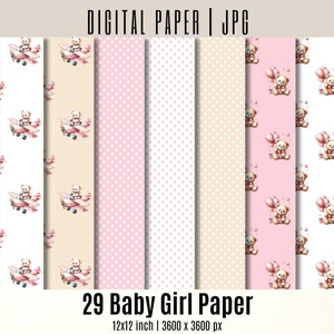 29 Carta digitale rosa acquerello per bambina, carte per baby shower, carte rosa pastello, carte per bambina, carta per bambini rosa, confezione per bambini in carta