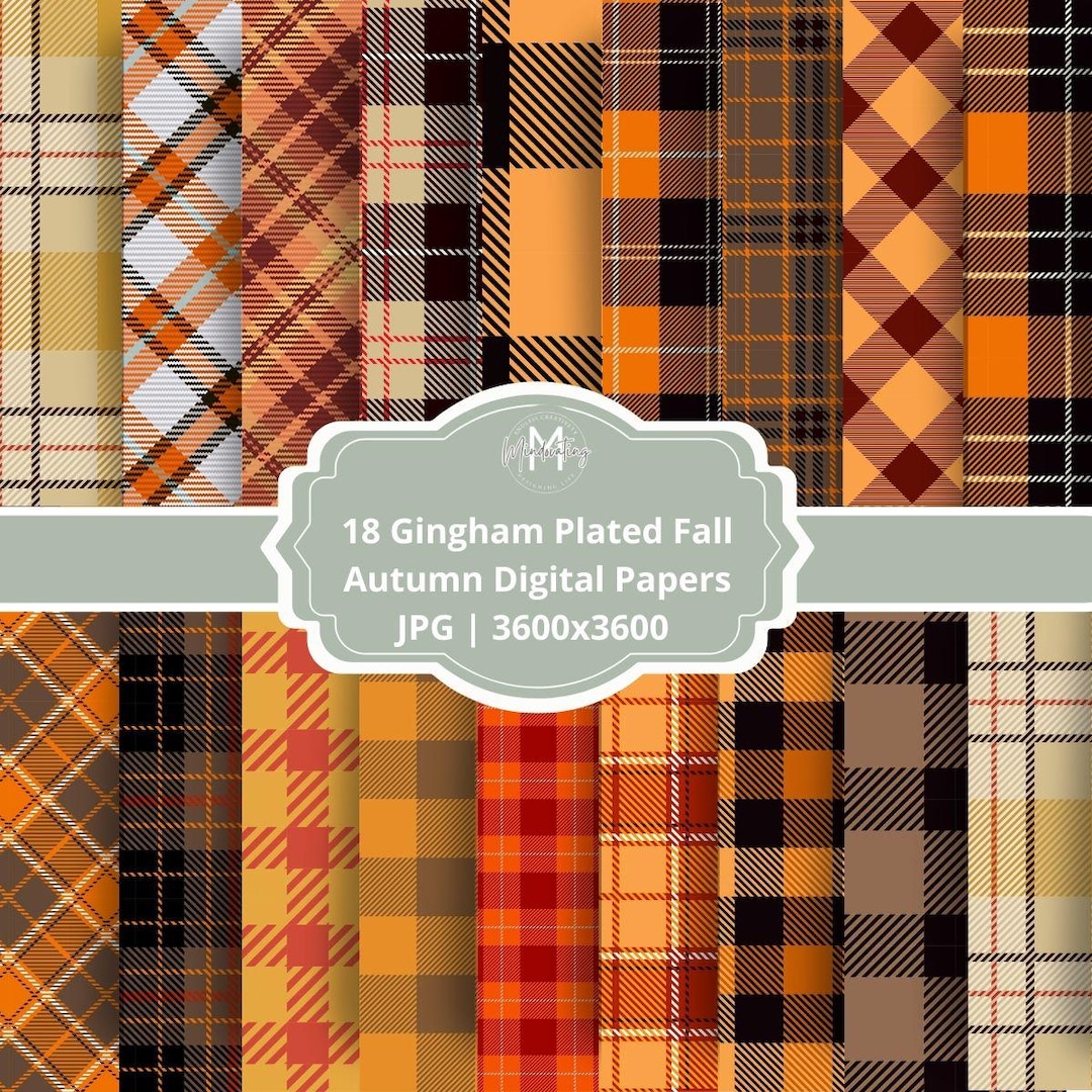 Gingham Plaid Fall Digital Paper: Autumn Scrapbook Backgrounds (digital ...
